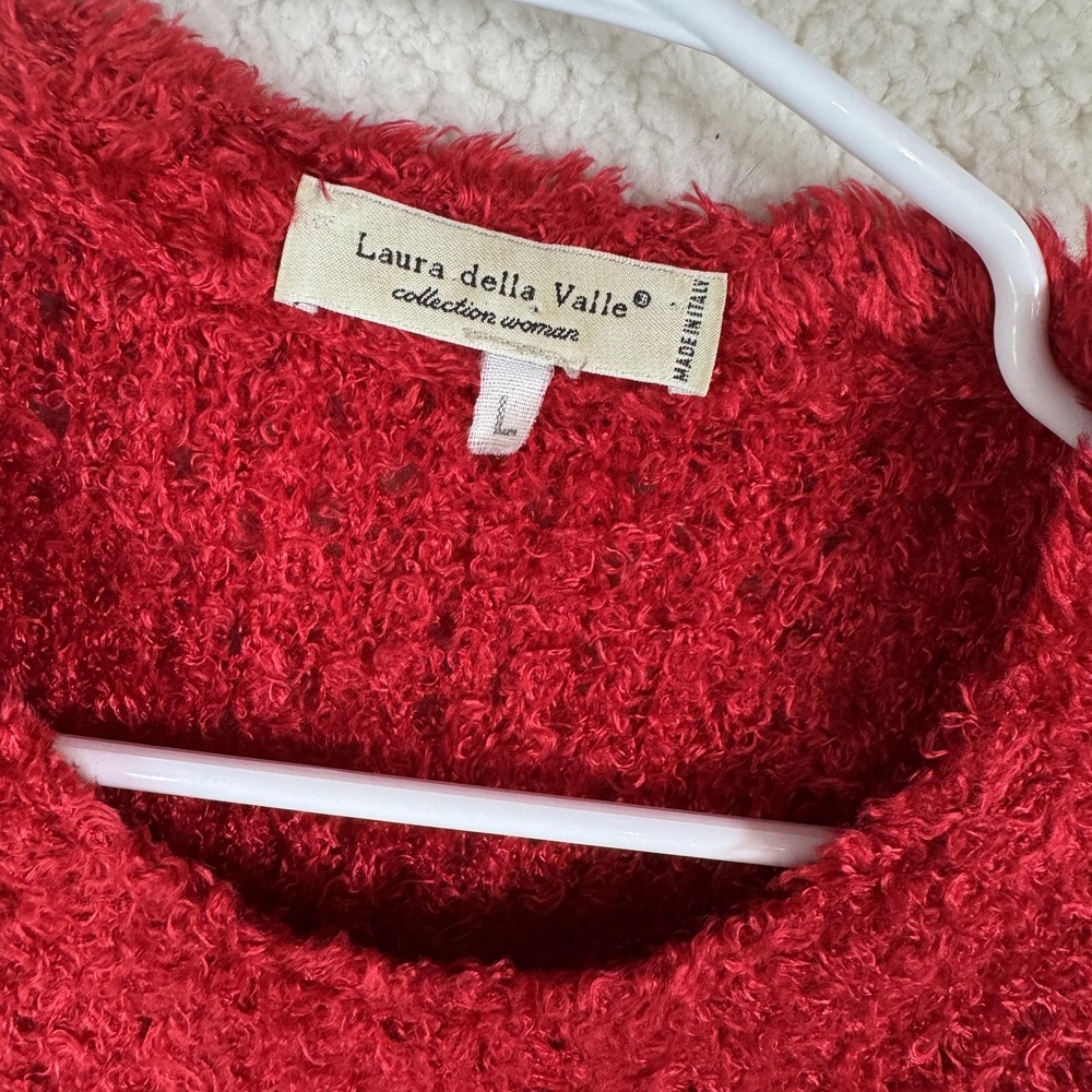 Laura della Valle Sweater Womens Large Red Boucle Pullover Fuzzy Soft Italy Cozy - Picture 2 of 8